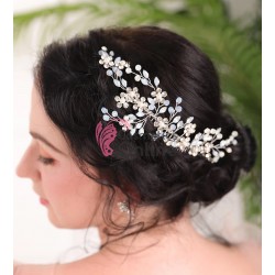 Accesoriu elegant pentru decor par AP020DD Argintiu pentru mirese cu cristale Argintii + 2 agrafe